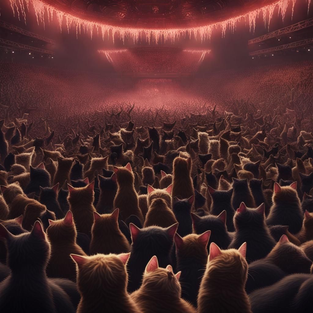 Cats Moshing at Slayer Concert: Detailed Digital Art