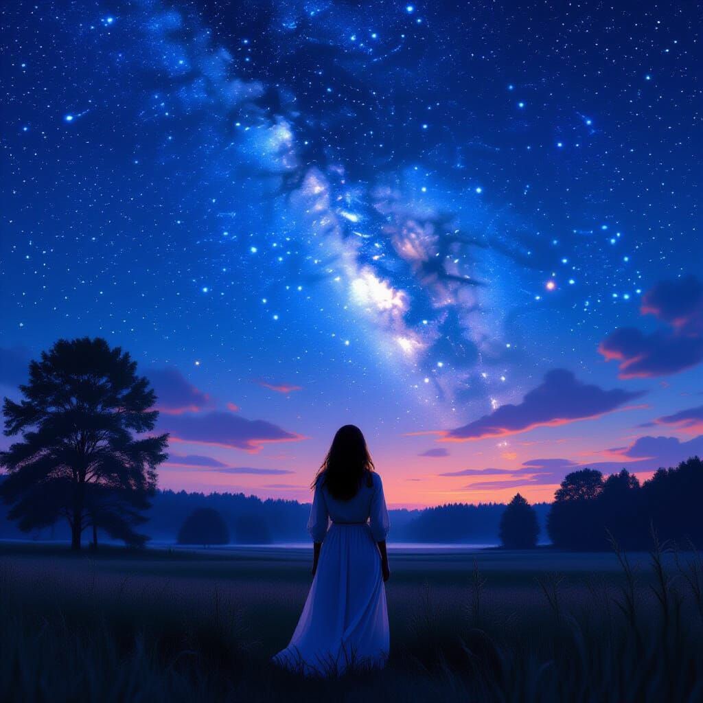 Woman Gazing at Night Sky in Westhavelland