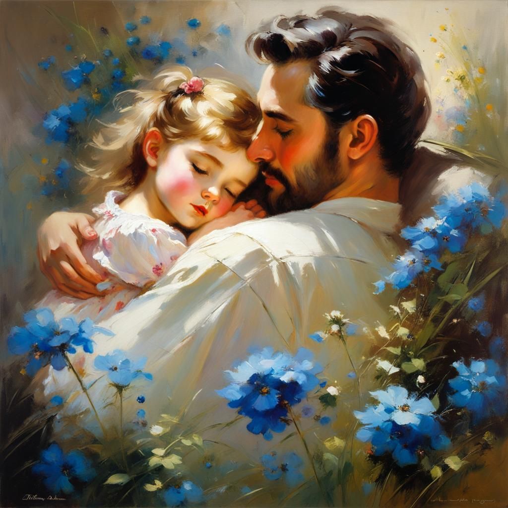 Father and Daughter in Pino Daeni Style