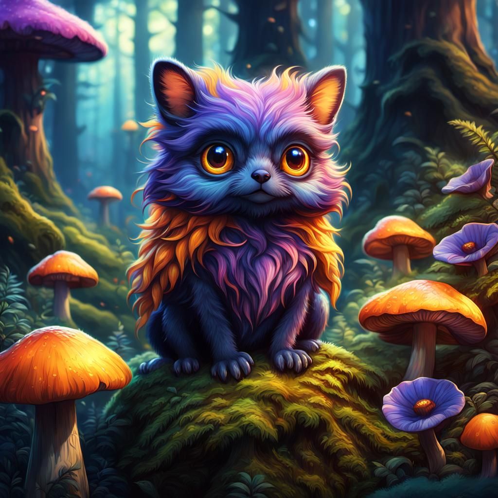 Cute Creature in Magical Forest: Fantasy Concept Art