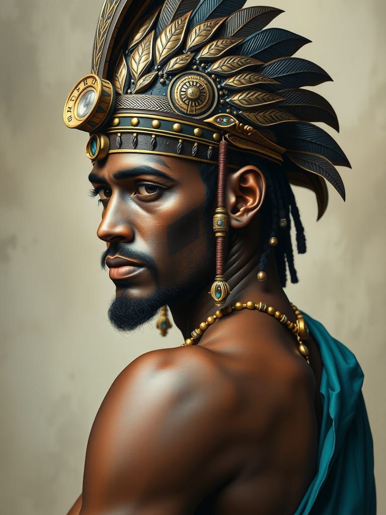 Elegant Sumerian Shaman in Retrofuturism Style