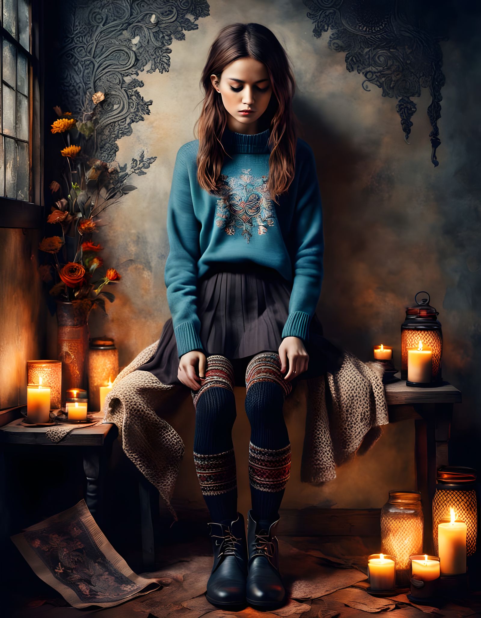 Mysterious Woman in Moody Collage Landscape