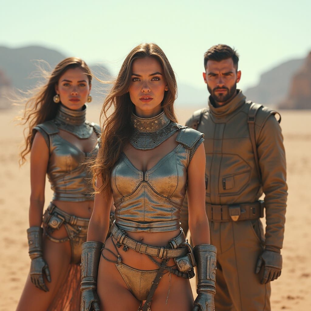 Brutalistic Futuristic Figures in Sci-Fi Desert