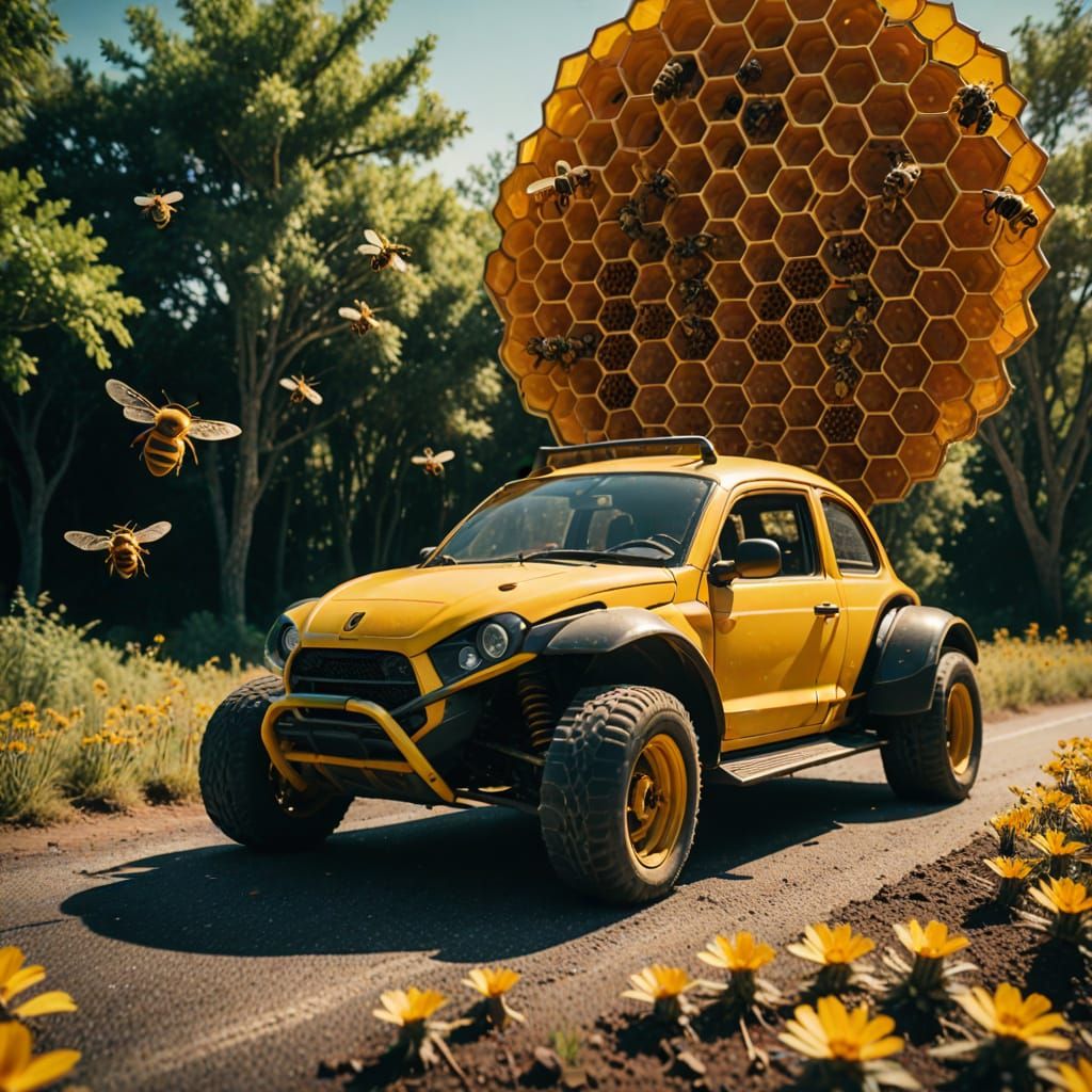 Bee in a Cinematic Honeycomb Car Chase