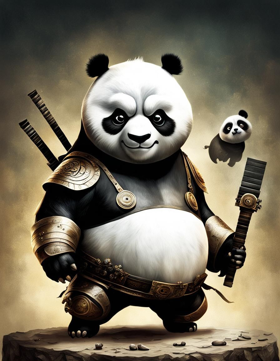 Demonic Cyborg Panda Portrait in Volcanic Hyperspace