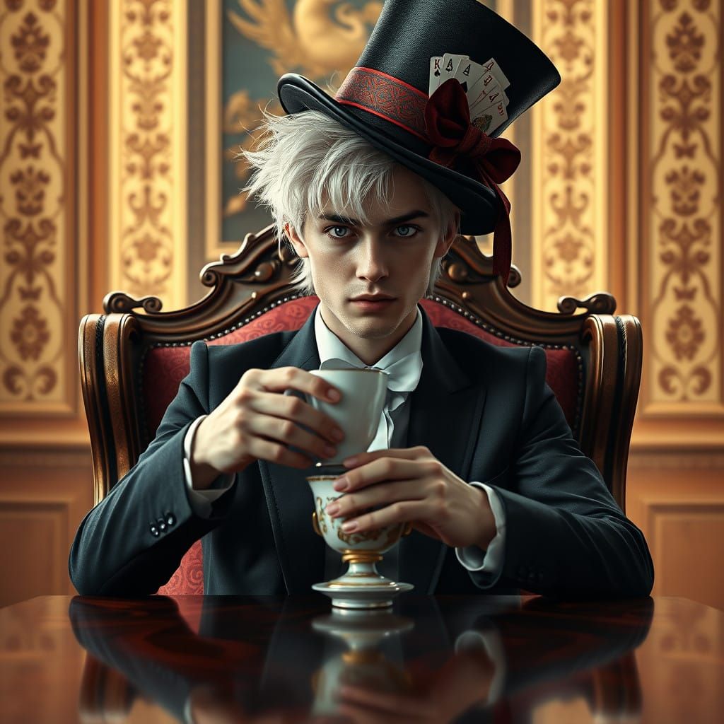 Bleach-Blond Aristocrat Sips Tea in Regal Splendor