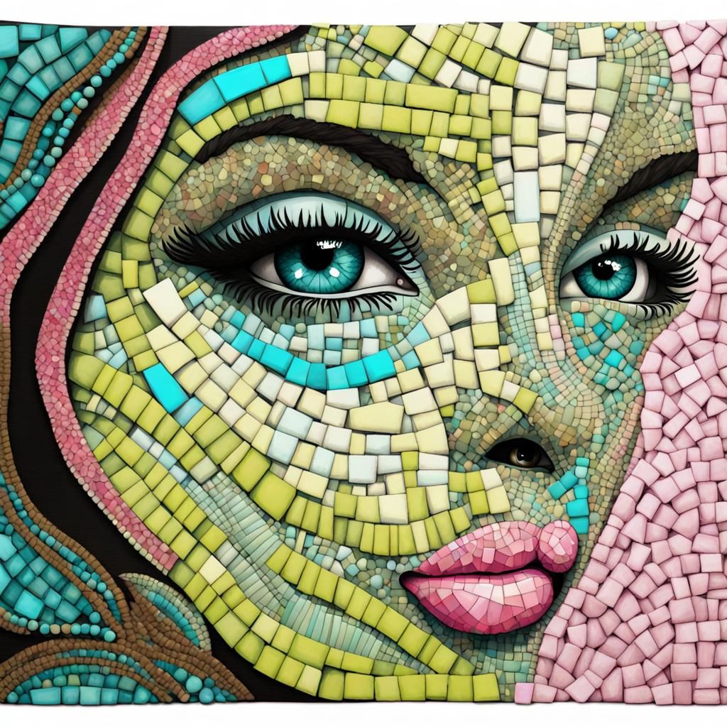 Mosaic Portrait of a Woman in Zentangle Style
