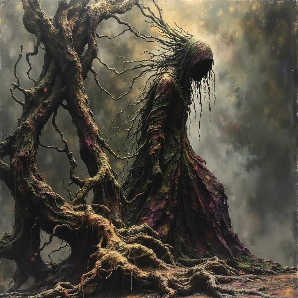 Furious Dryad Protects Her Tree: Dark Fantasy Art