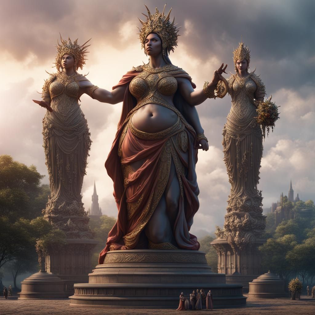 Monumental Woman Statue, Detailed Fantasy Concept Art