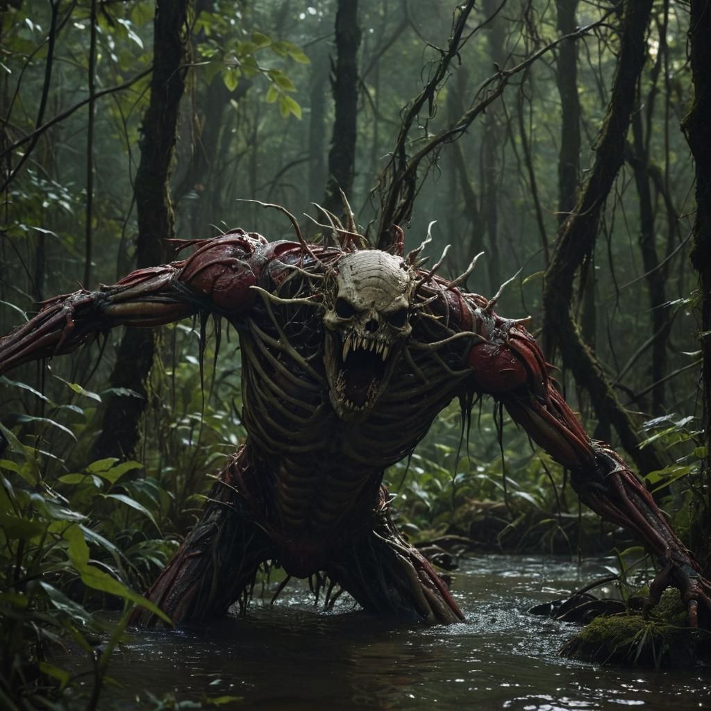 Eerie Forest Monster Devoured: Cinematic Film Still