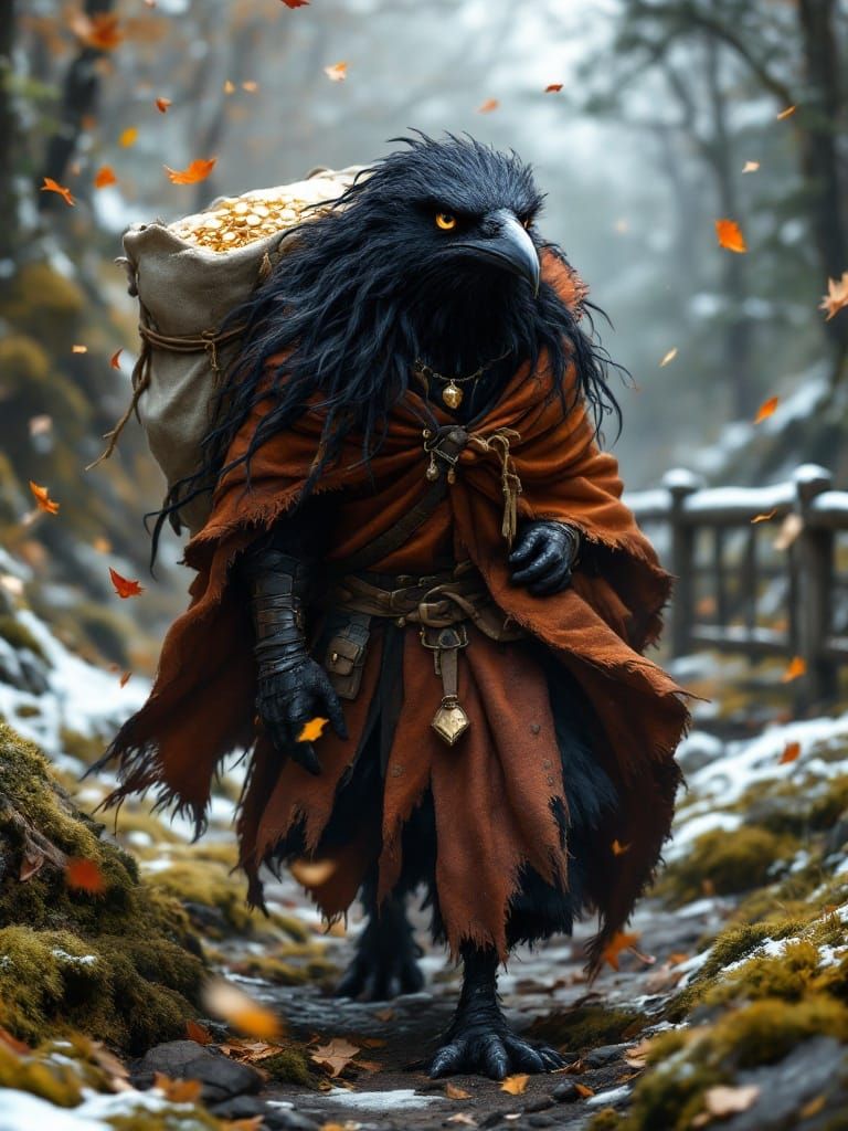 Mysterious Raven Embarks on a Quest in a Photorealistic Medi...