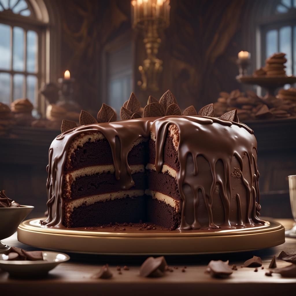 Mouth Watering Chocolate Cake: Detailed Matte Painting