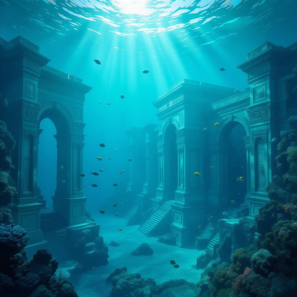 Submerged Atlantean City Under Turquoise Ocean Waters