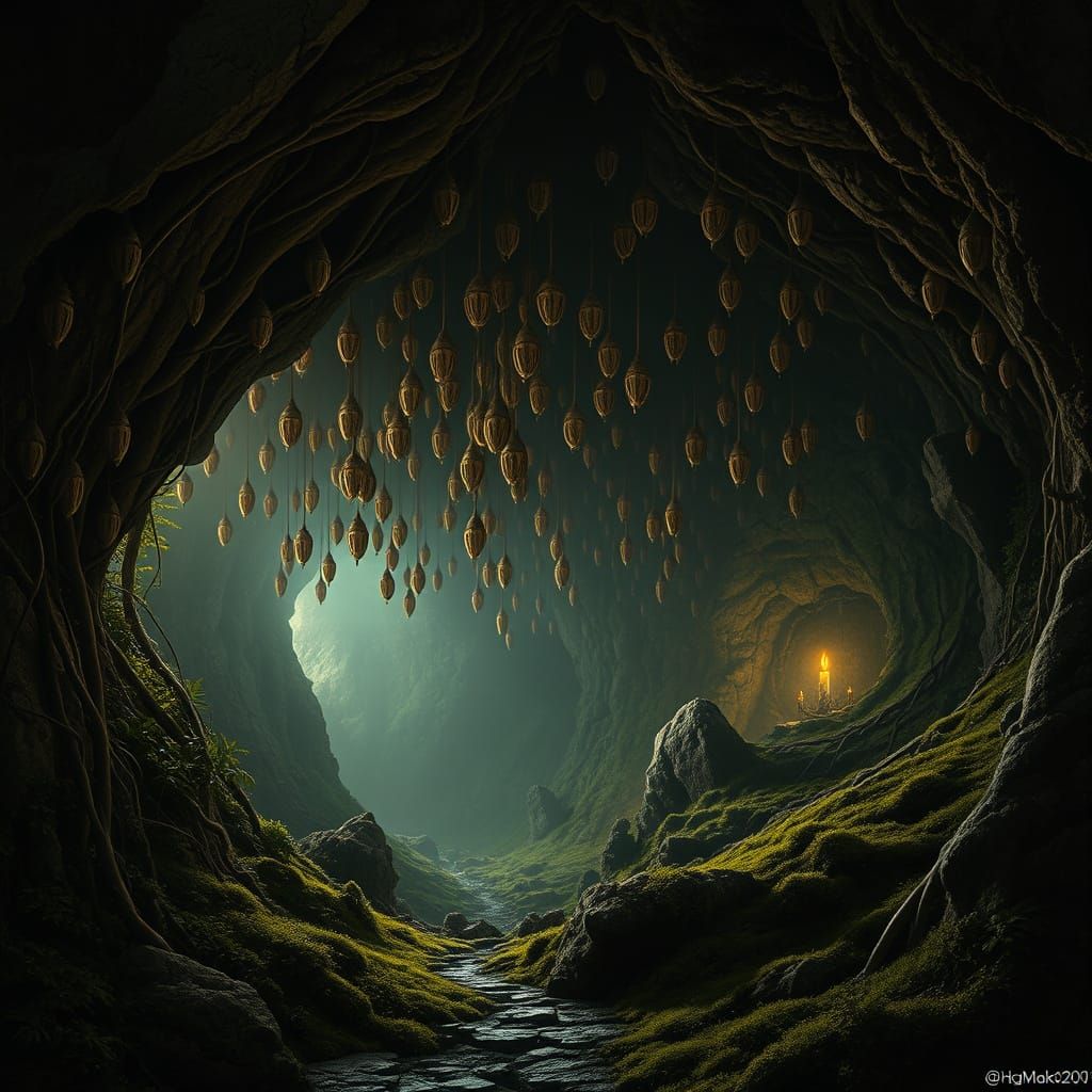Primeval Cave Sanctuary in Muted Earth Tones