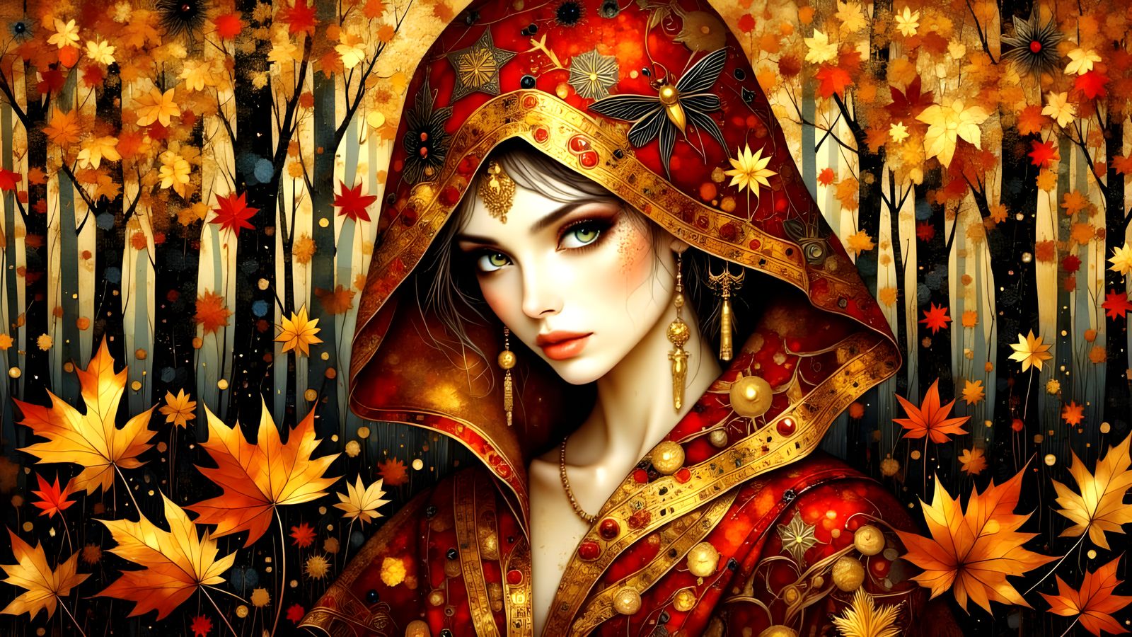 Golden Goddess of Autumn in a Klimt-Inspired Masterpiece