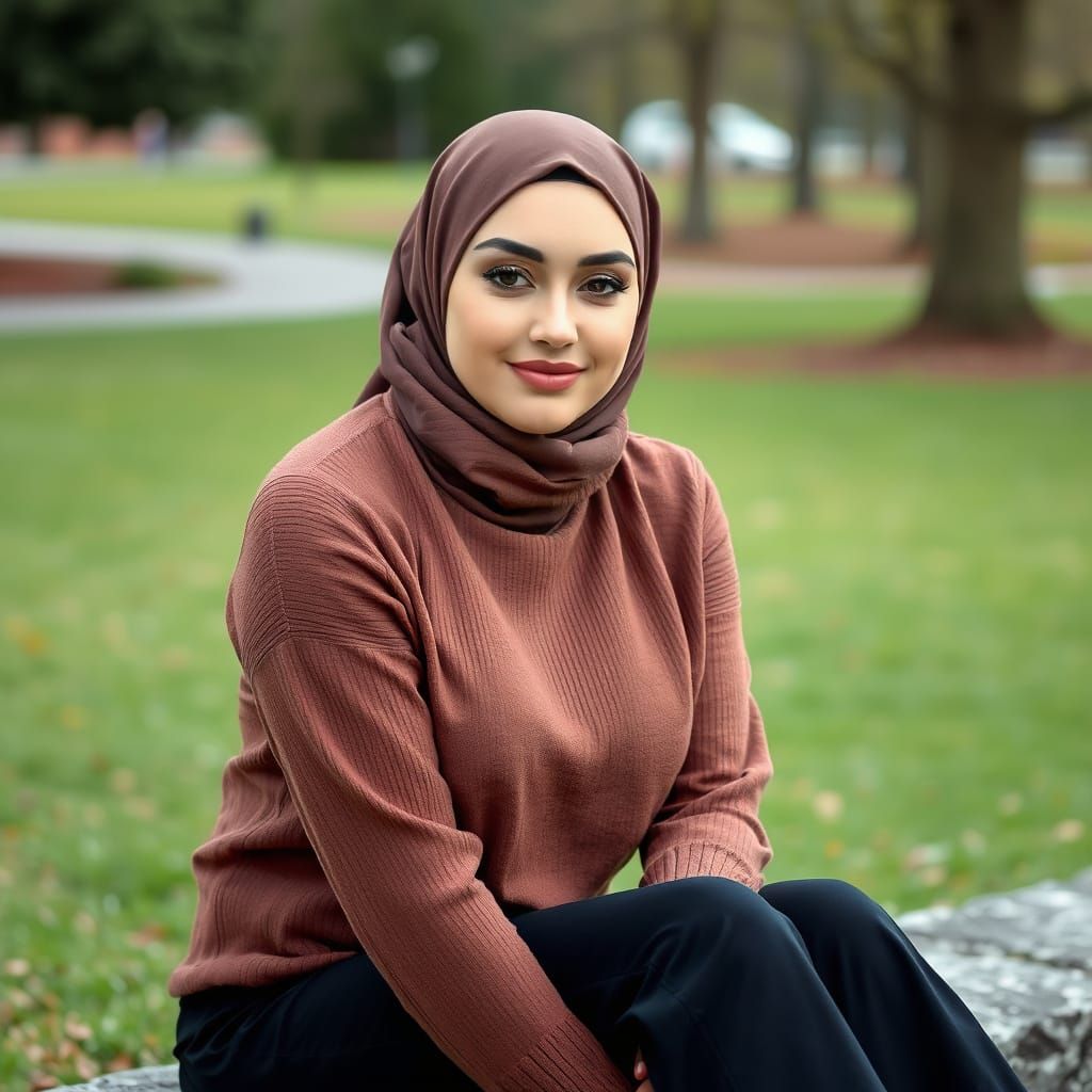 Confident Hijabi Woman in Park