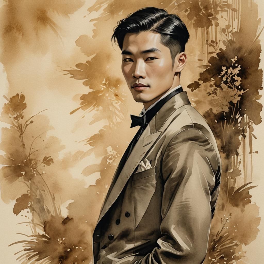 Elegant Ink Portrait of a Young Man in Velvet