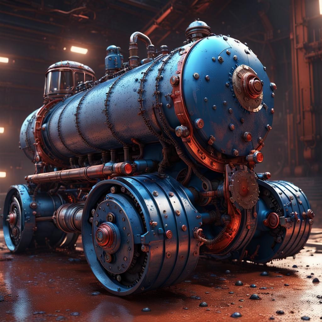 Steampunk Steamroller with Intricate Mech Details