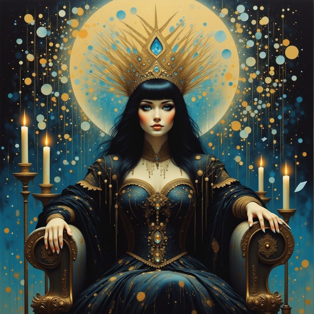 Regal Woman in Shattered Glass Throne, Fragmented Reflection...