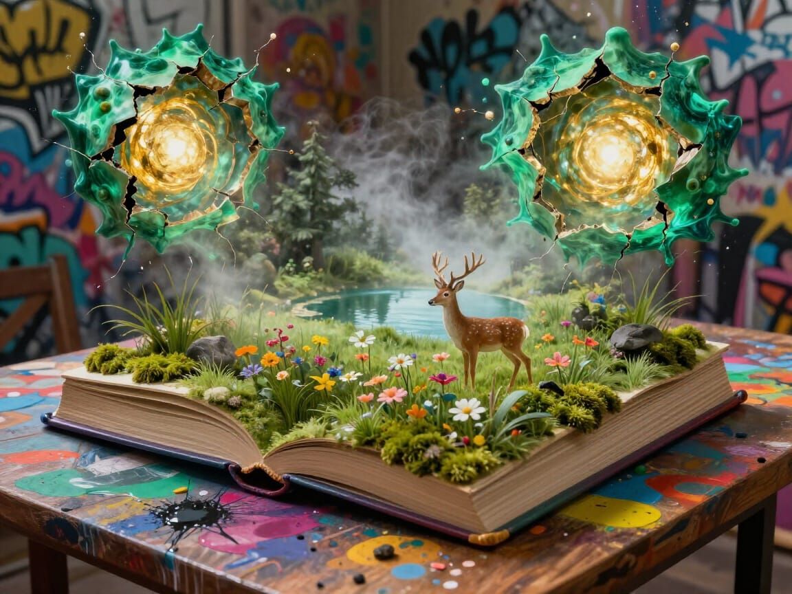 Ethereal Fantasy Deer in Mossy Galaxy Room