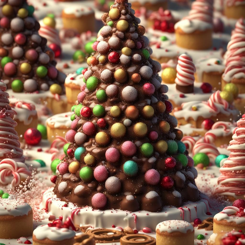 Sweet Christmas Tree Made of Candy and Cakes