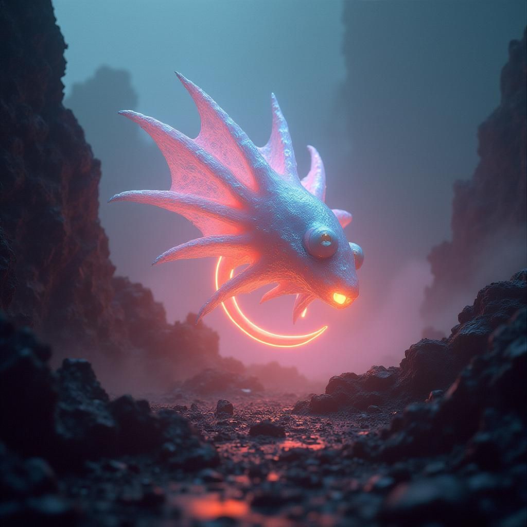 Ethereal Radon Alien in Radioactive Landscape