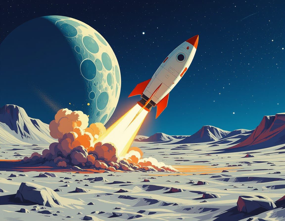 Futuristic Rocket Launching from Lunar Surface