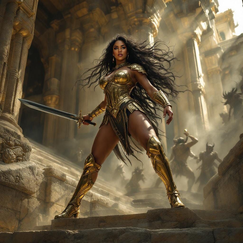 Curvy Warrior Goddess Defends Ancient Temple