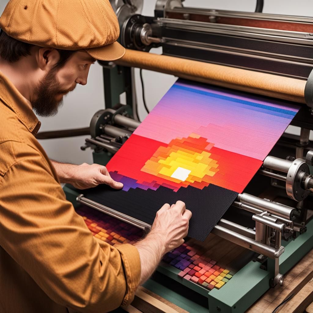 Pixel Art Sunset Created with Letterpress