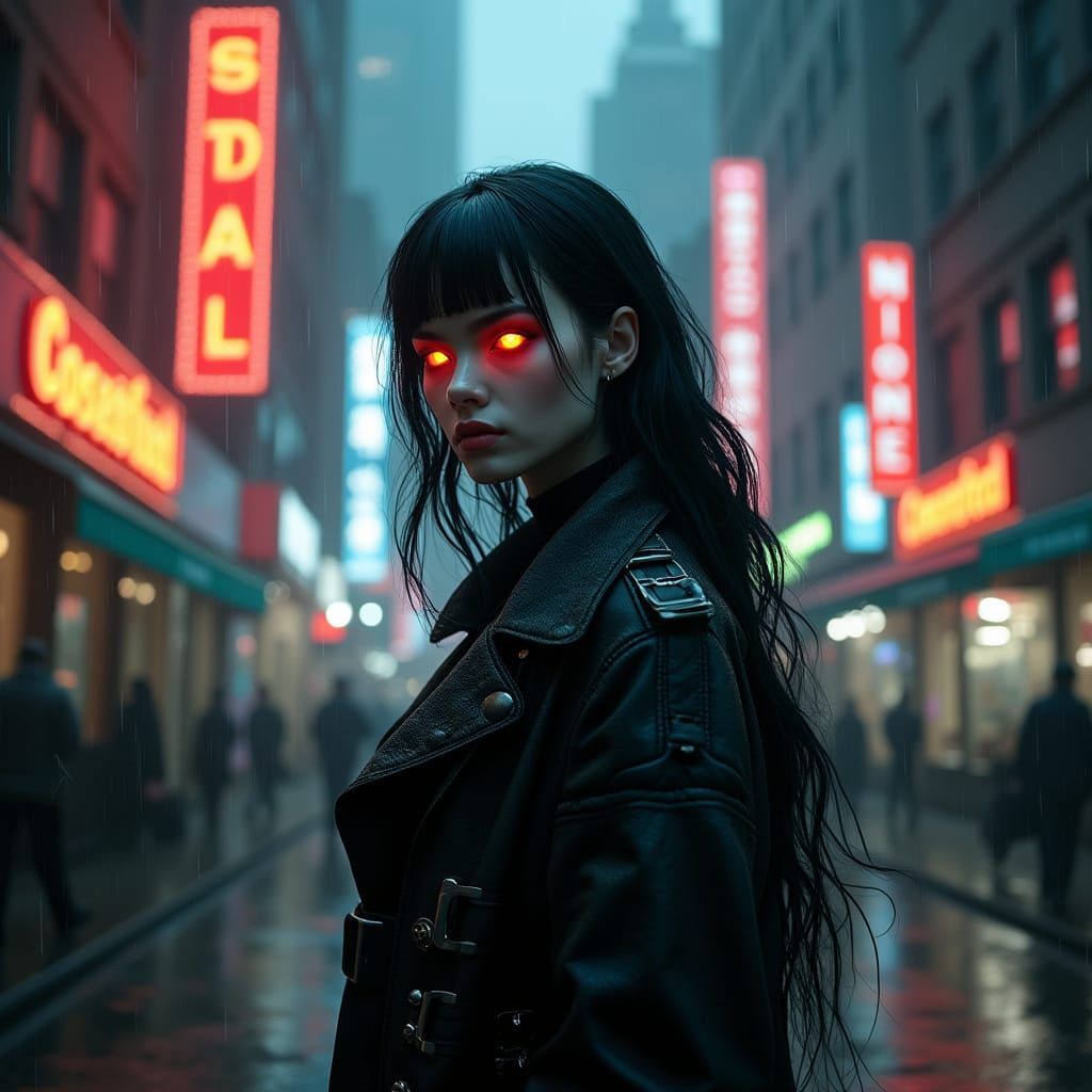 Cyberpunk Goddess Amidst Neon Dreams