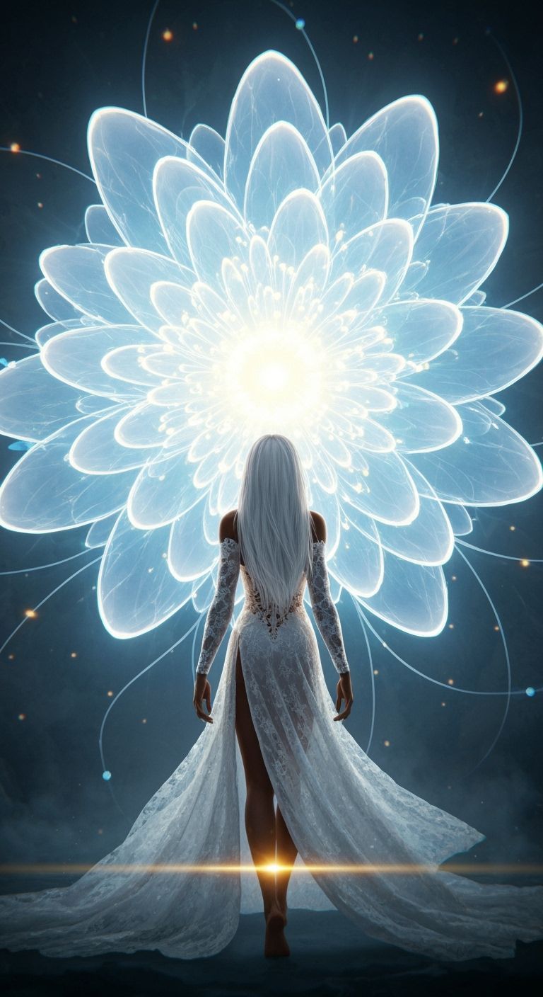 Ethereal Afrofuturistic Woman and Glowing Flower