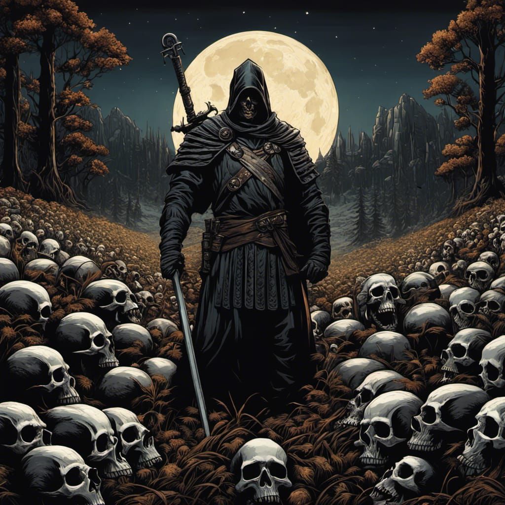 Executioner in Skull Field: Epic Poster Art