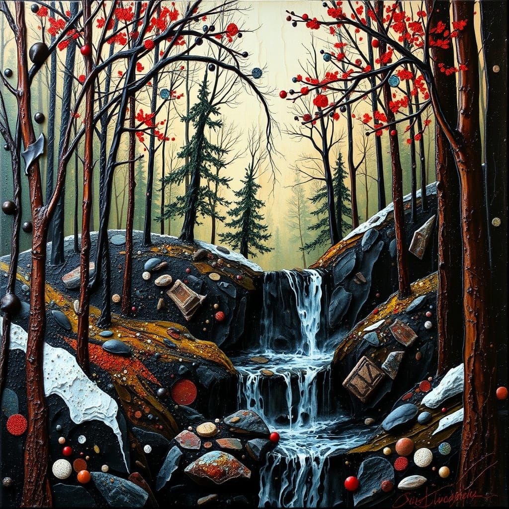 Chocolate Cascade in Encaustic Mixed Media Style