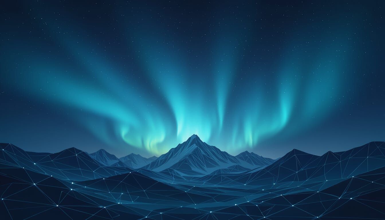 Ethereal Aurora Borealis Over Abstract Mountains