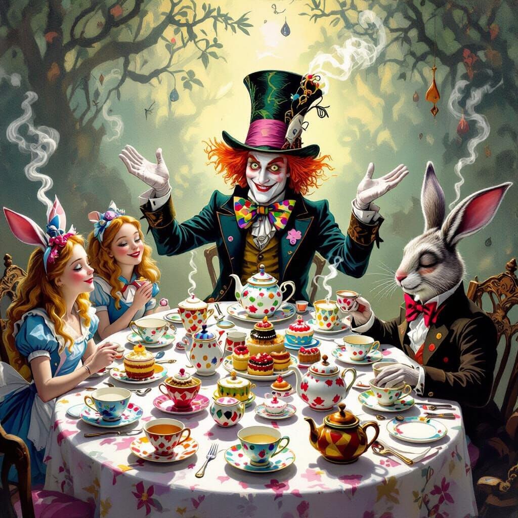 Mad Hatter's Tea Party in Surrealist Style
