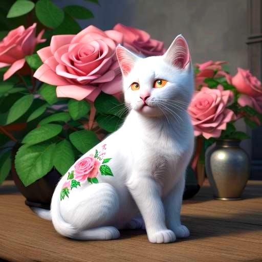 Kitten with Rose Design as Digital Art