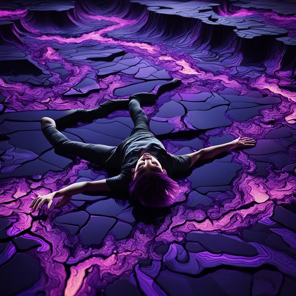 Surreal Figure Falls Through Glowing Cracks