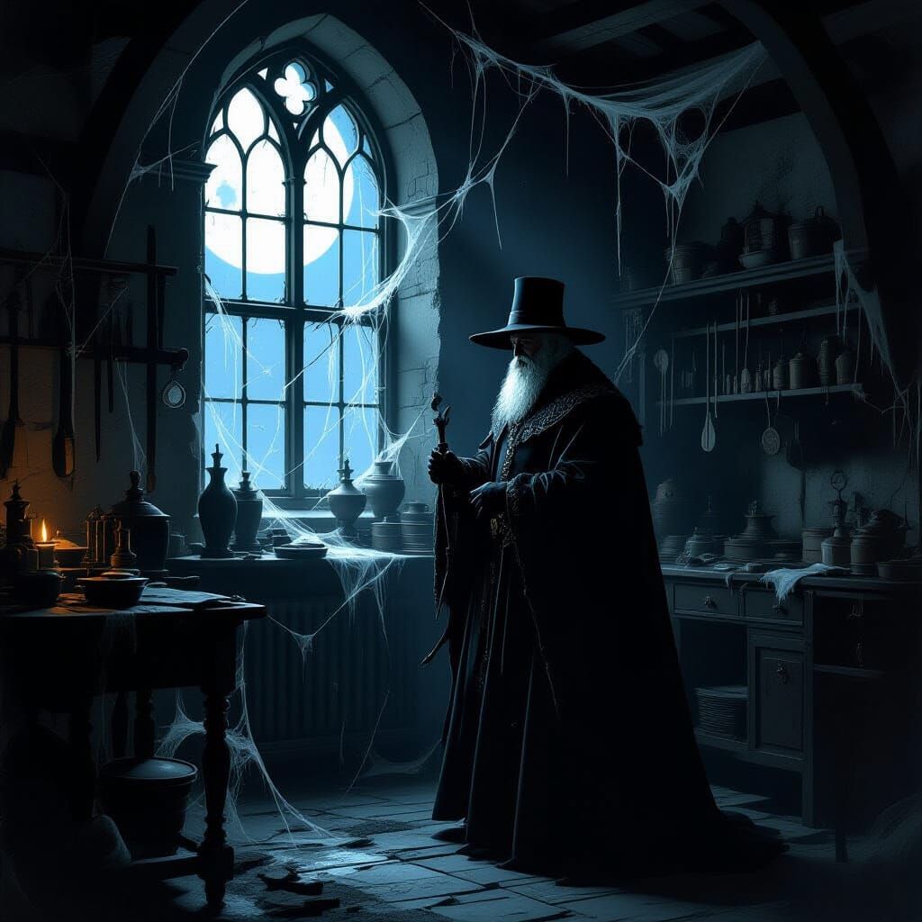 Medieval Undertaker in Dimly Lit Workshop