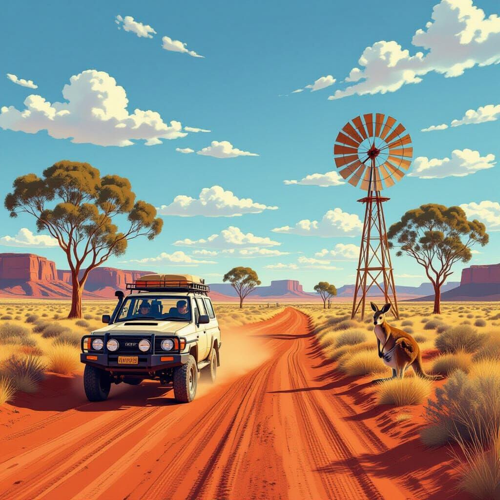 Australian Outback Adventure: 4WD on Red Dirt Road