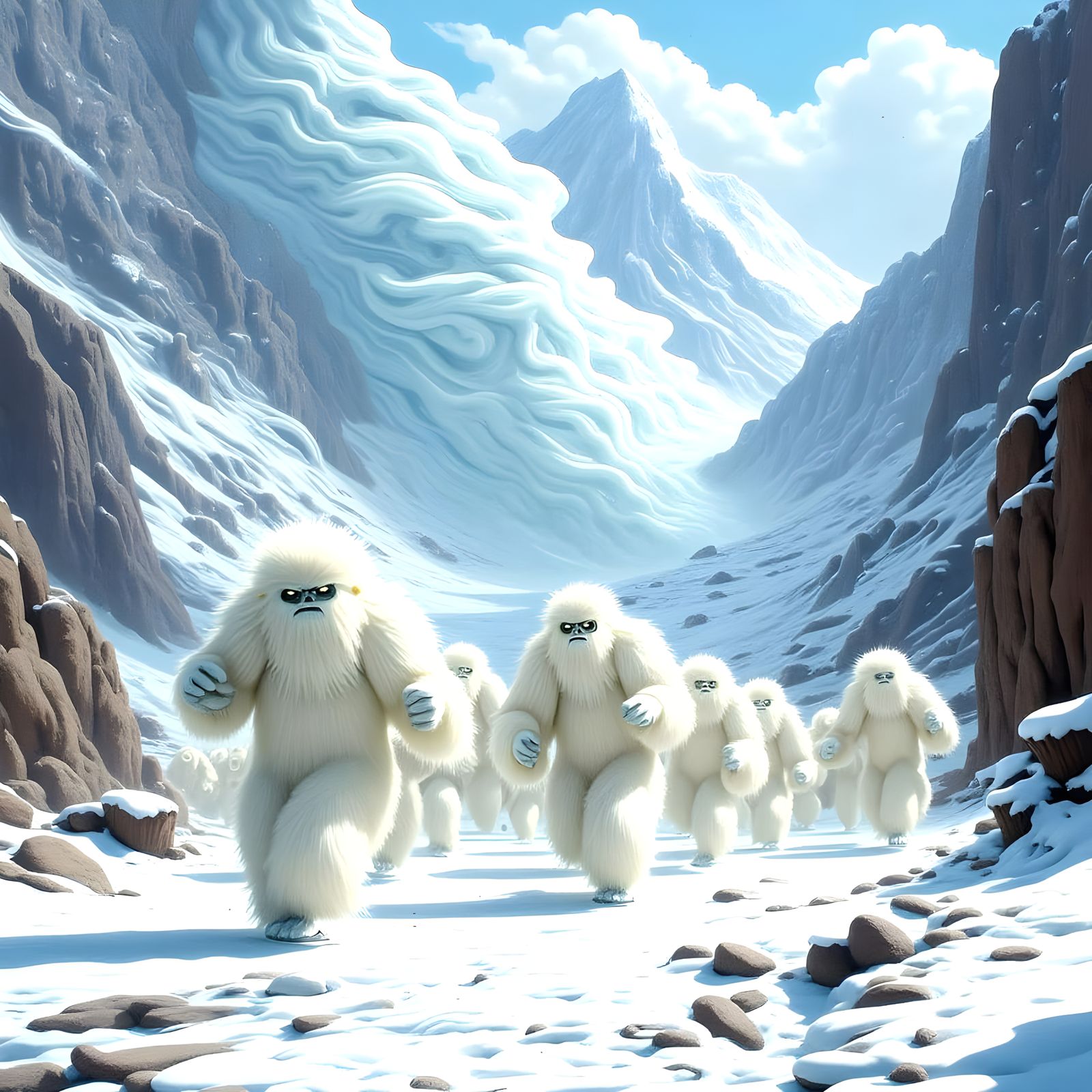 Yetis Flee Himalayan Avalanche in Thrilling Scene