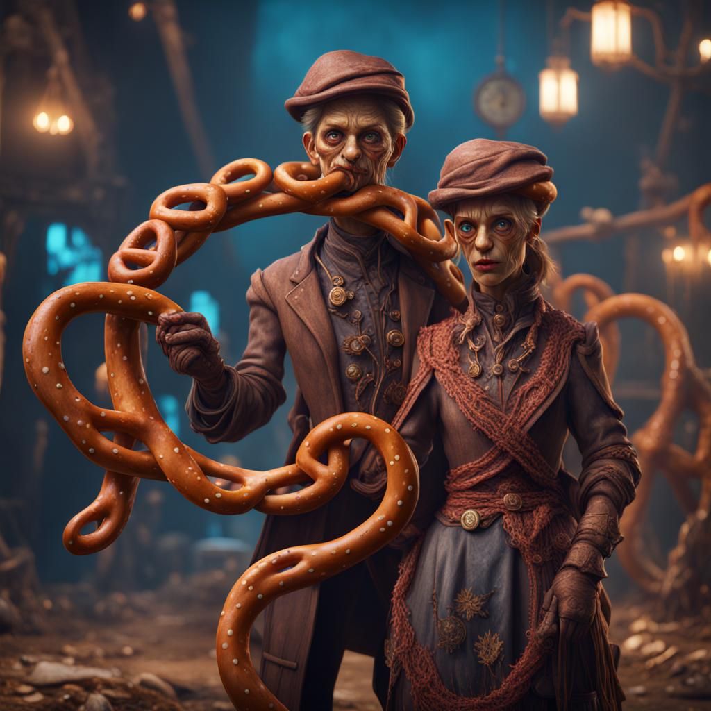 Fantastical Pretzel People in Detailed Matte Painting