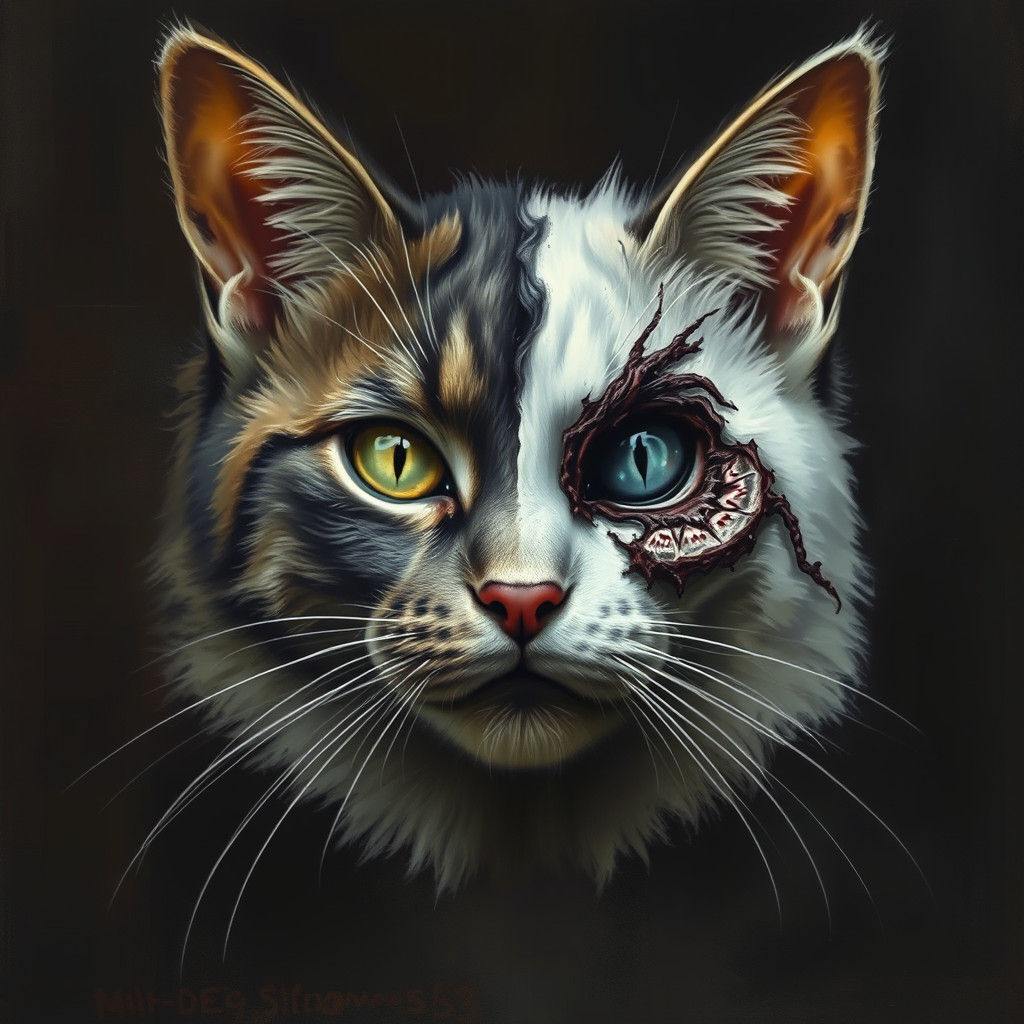 Two-Faced Cat: Angelic and Demonic Portrait