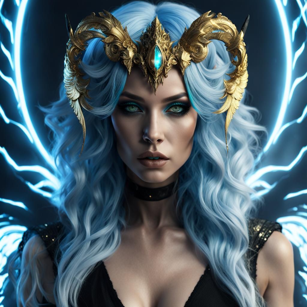 Hybrid Woman with Angel Wings in Electric Blue