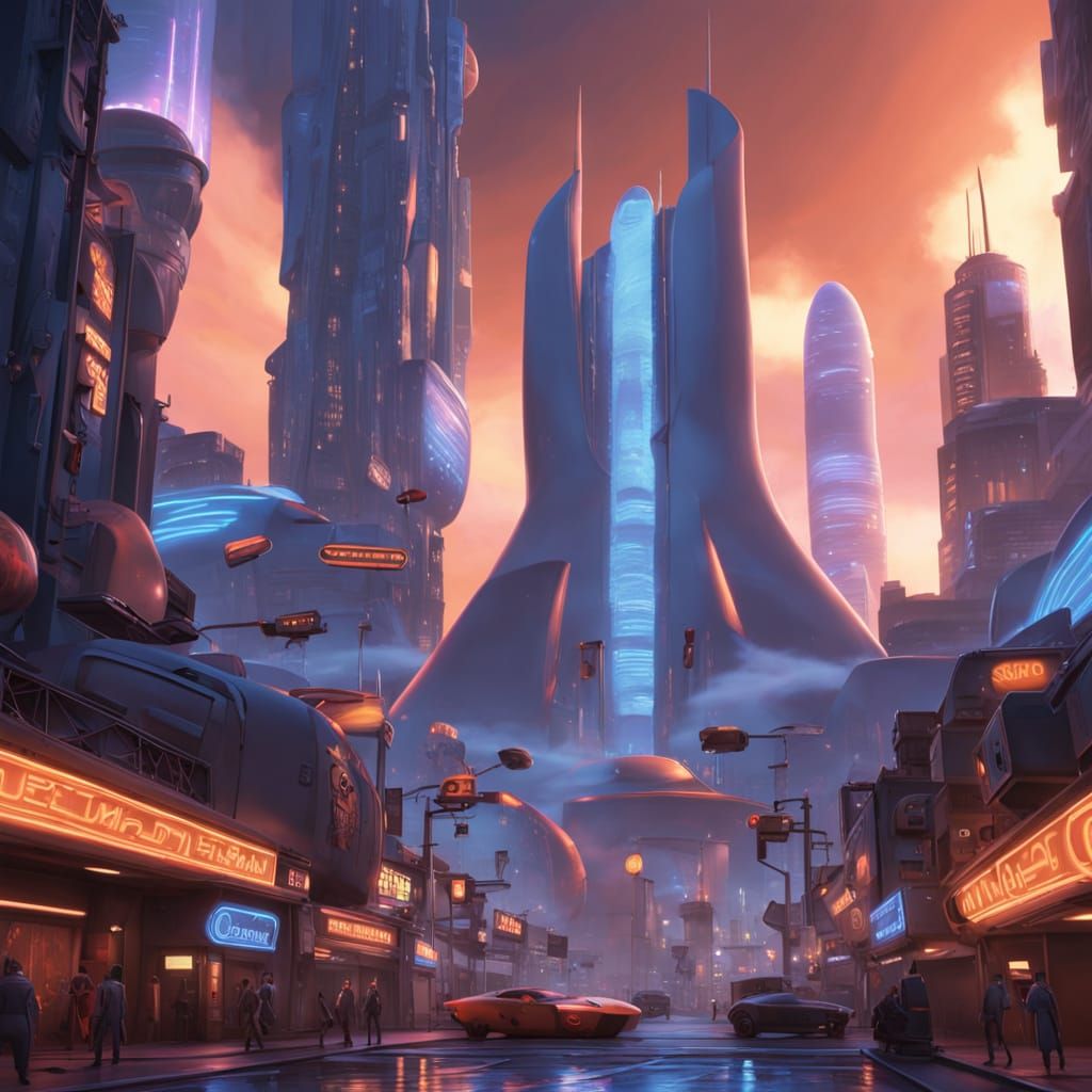 Sleek Futuristic Headquarters in a Dystopian Cityscape