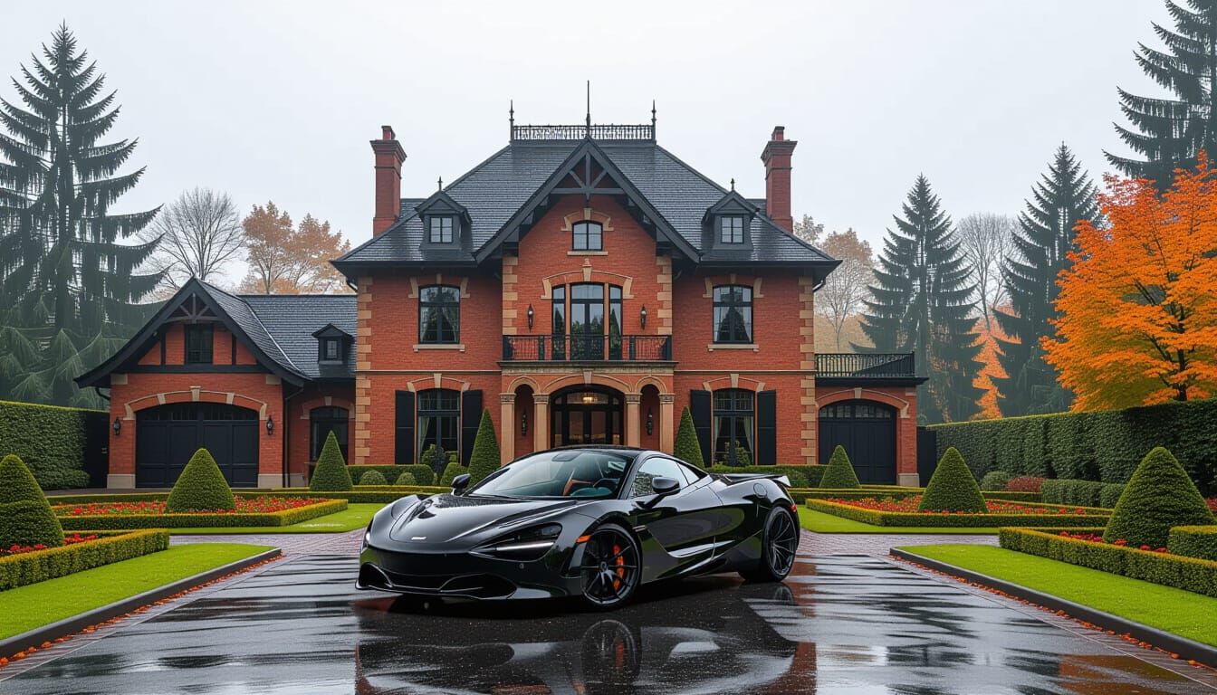 Victorian Chateau with McLaren in Misty Autumn