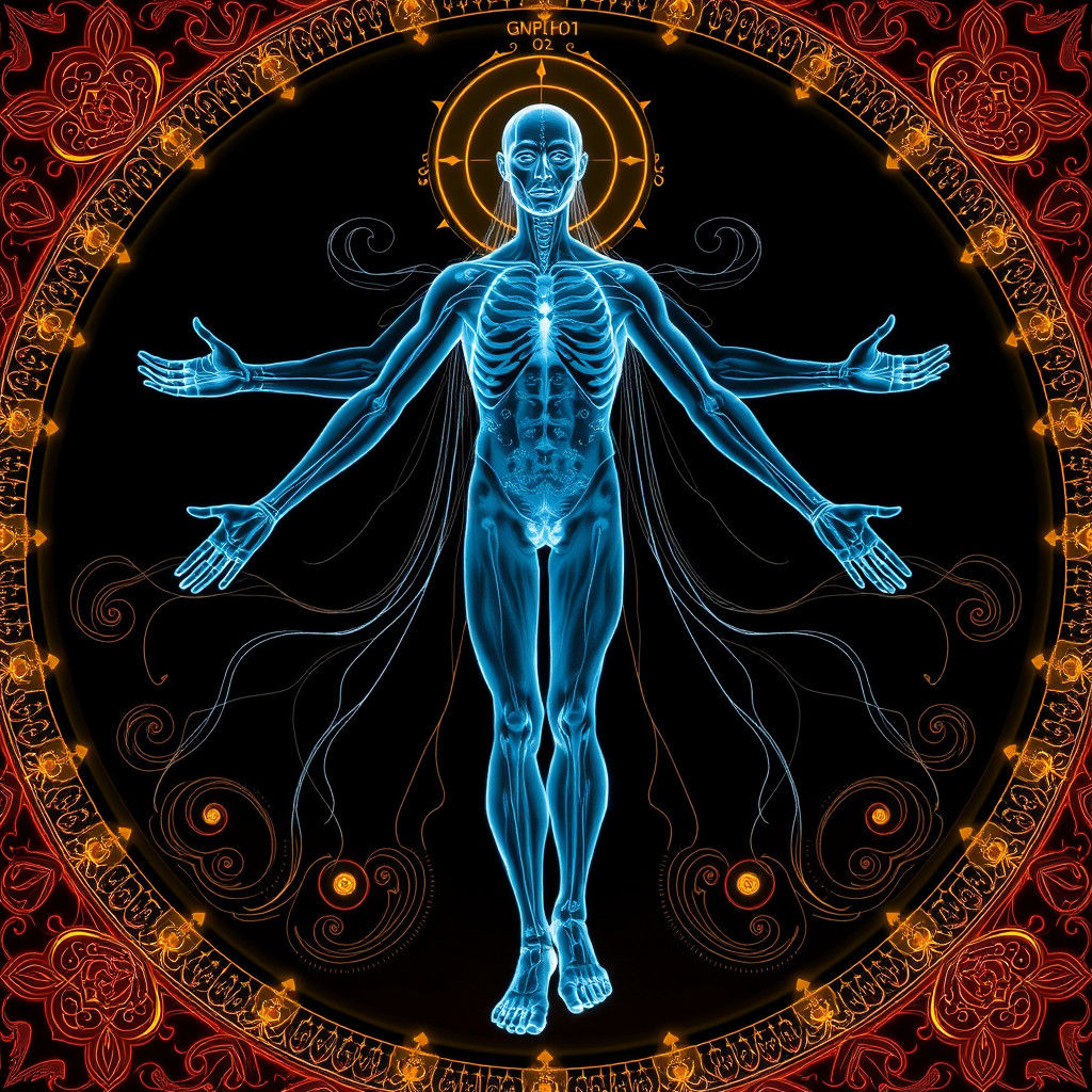 Visionary Vitruvian Human in Alex Grey Style