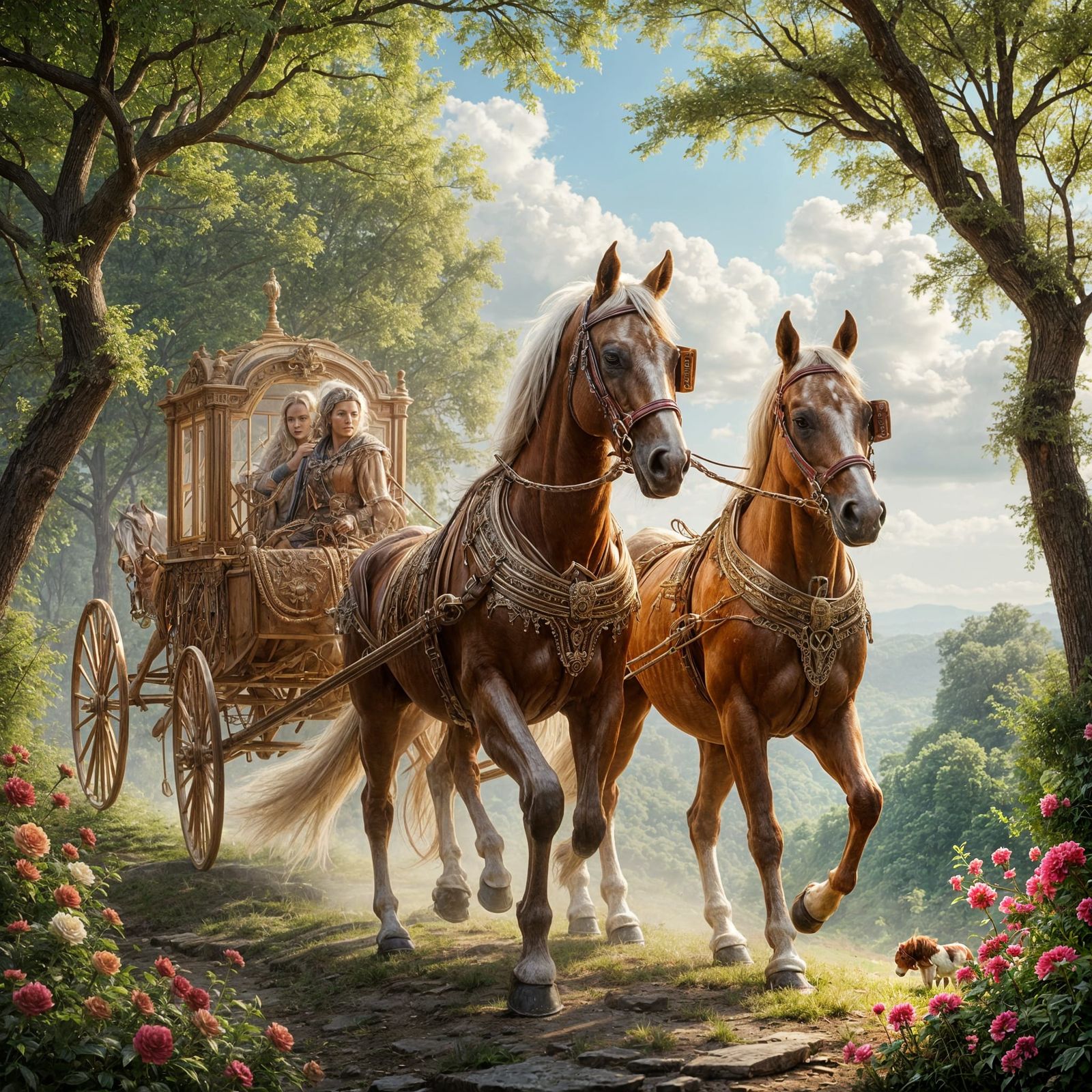 Majestic Horses Pulling a Carriage