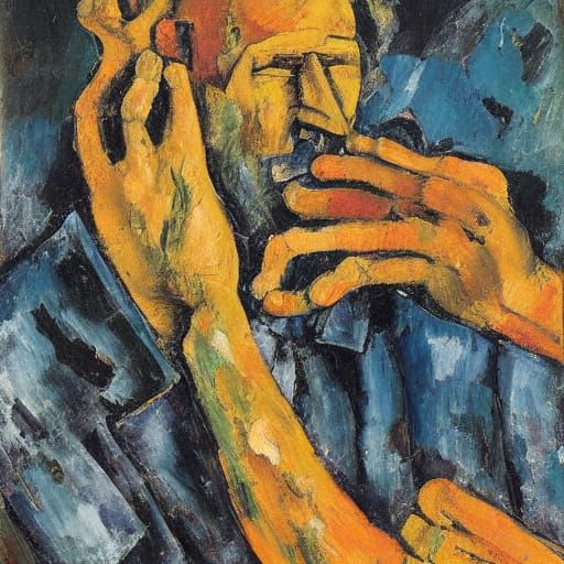 Expressionist Man on Golden Mountains