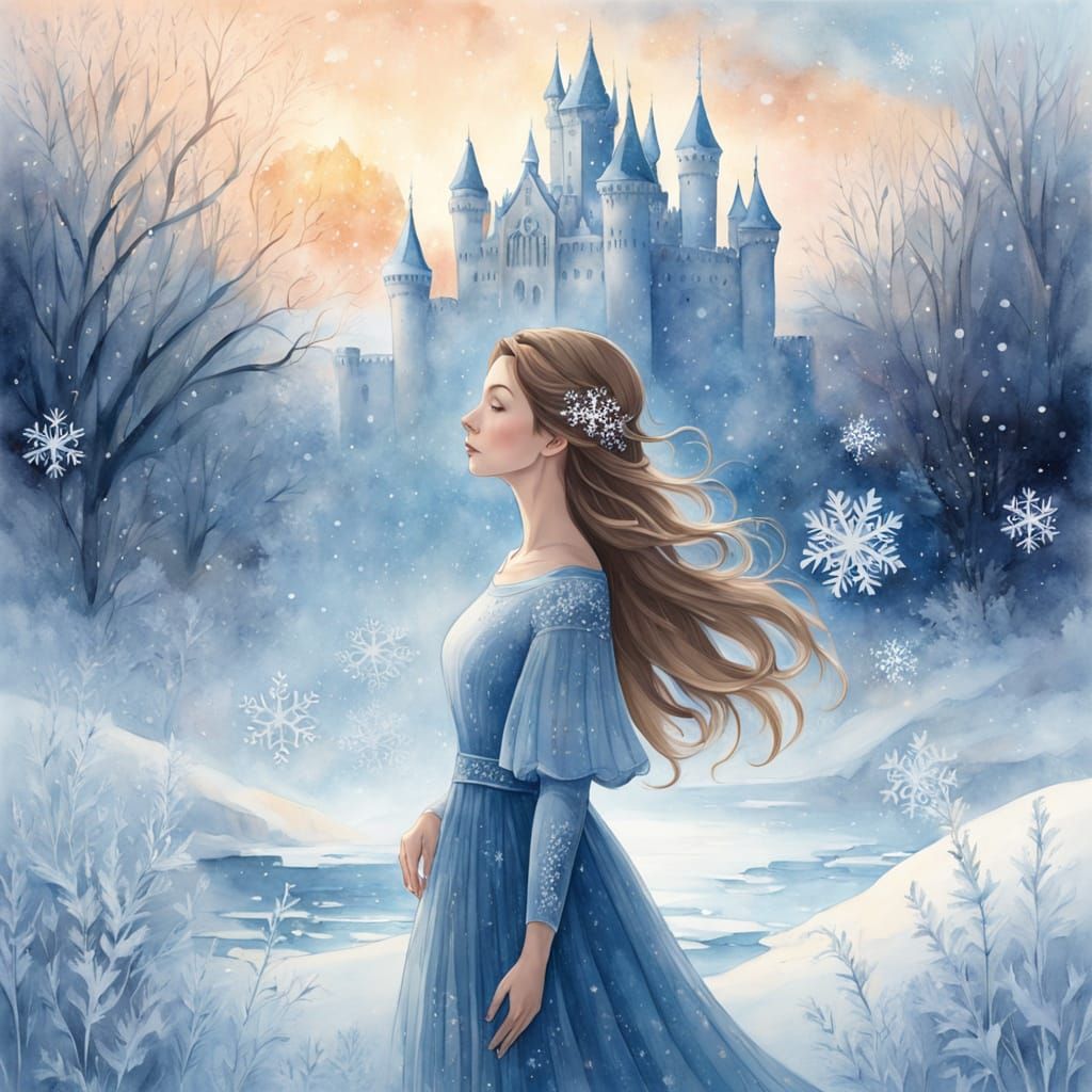 Ethereal Winter Scene in Serene Watercolors