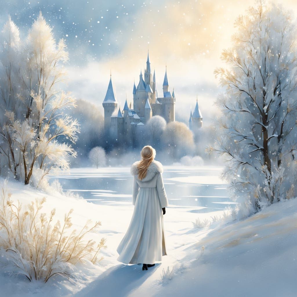 Serene Winter Wonderland in Dreamy Watercolour Style